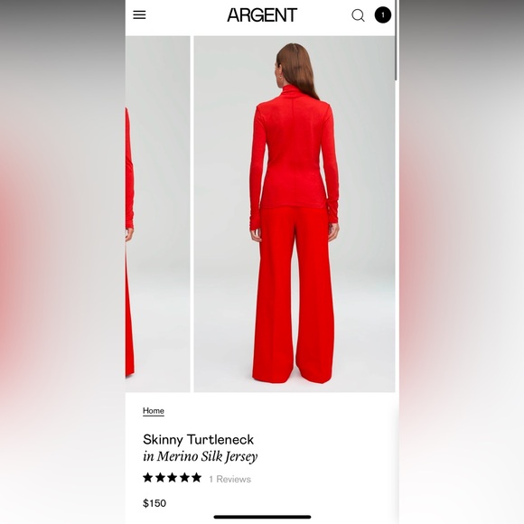 NWT Argent Skinny Turtleneck in Merino Silk Jersey - Picture 2 of 3
